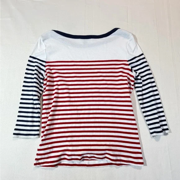 Lauren Ralph Lauren Striped Boat Neck Top Sz M  Nautical Coastal - Picture 4 of 7